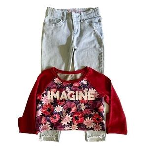 CHILDRENS PLACE, DISTRESSED DENIM JEANS, SIZE 8. JESSICA SIMPSON TOP, SIZE M.